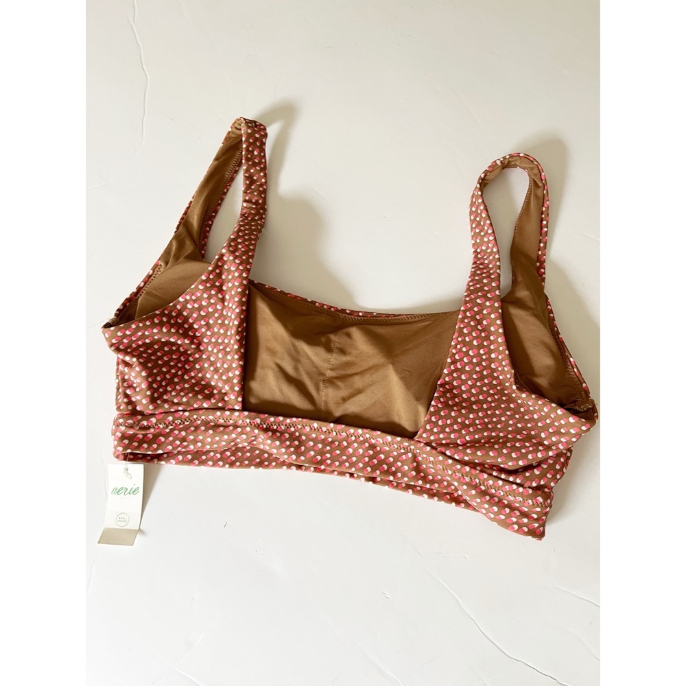 Aerie brown/pink/white polka dot scoop neck bikini top NWT M - Picture 6 of 10